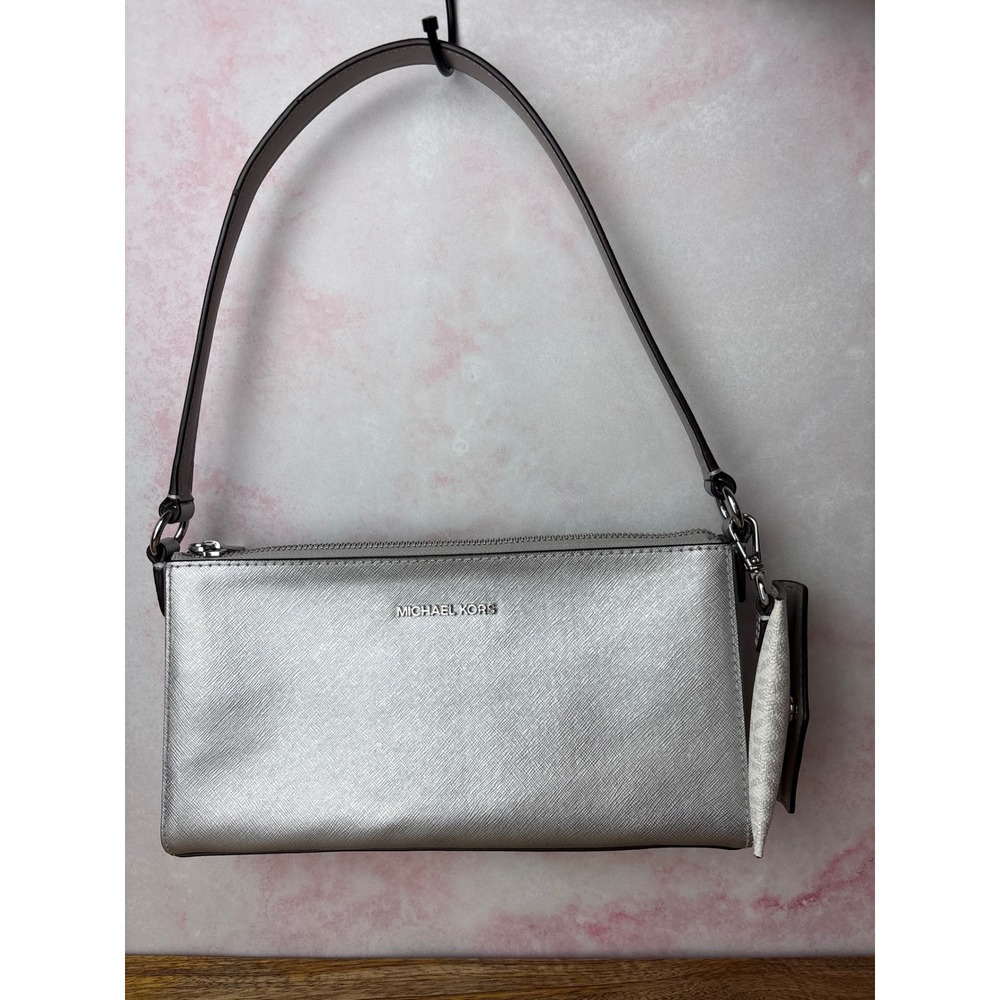 Michael Kors Silver Vincent Medium Pouchette Shoulder Bag Set